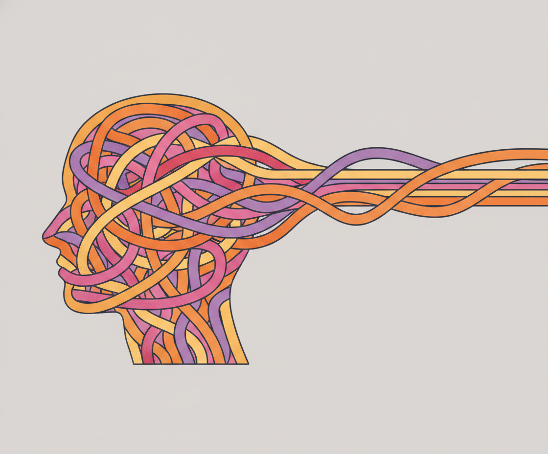 Illustration of a person in a deep meditative state, surrounded by gentle waves of light and brain symbols