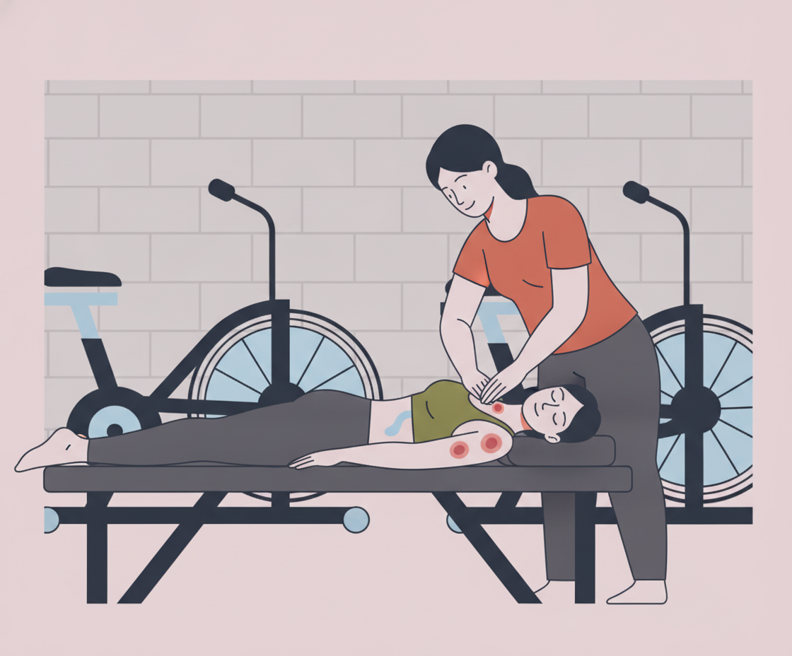 Illustration einer Frau bei Faszienarbeit mit Faszienrolle auf einer Yogamatte