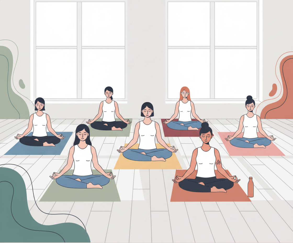 Illustration einer Schülerin in aufrechter Sitzhaltung während Transzendentaler Meditation, inneres Licht und Ruhe ausstrahlend