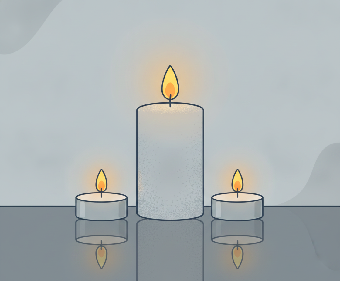 Illustration of a woman practicing Tratak with a candle flame in front of her, intense visual gaze focus