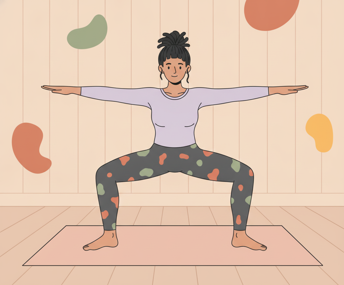 Illustration of a woman in Tadasana (Mountain Pose) on a yoga mat in earthy tones