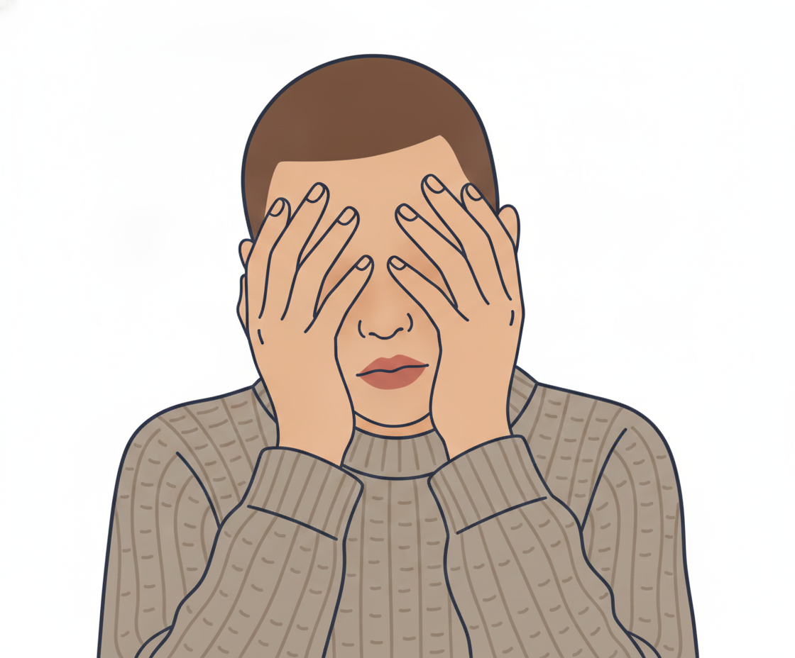 Illustration einer Person in ruhiger Umgebung mit geschlossenen Augen, Sinneswahrnehmungen als subtile visuelle Elemente um sie herum