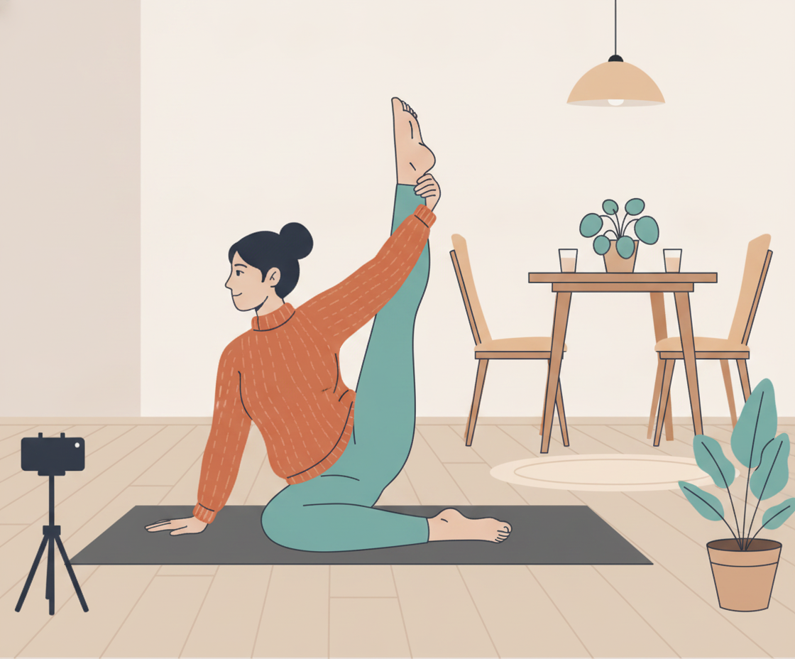Illustration of a woman in a chair yoga pose, sitting upright on a chair with a straighter back