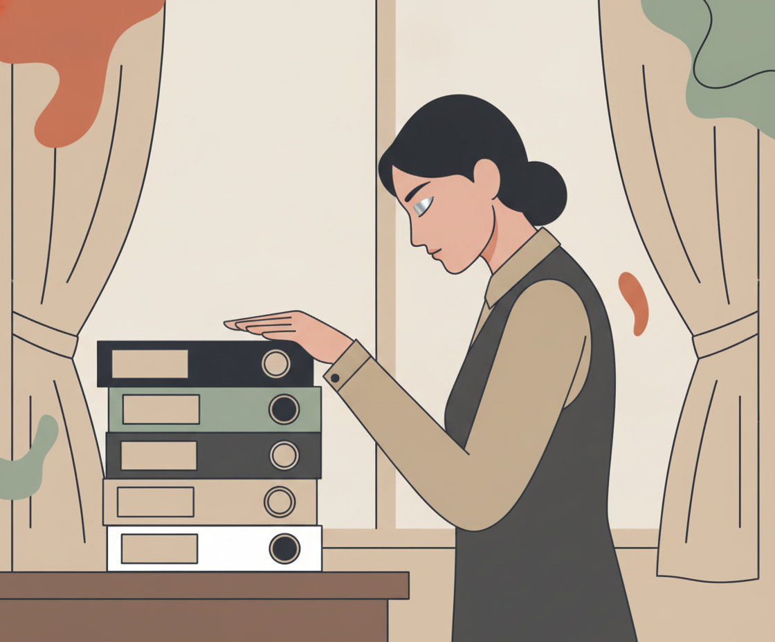 Illustration einer Frau am Schreibtisch, die tiefe Bauchatmung praktiziert mit geschlossenen Augen