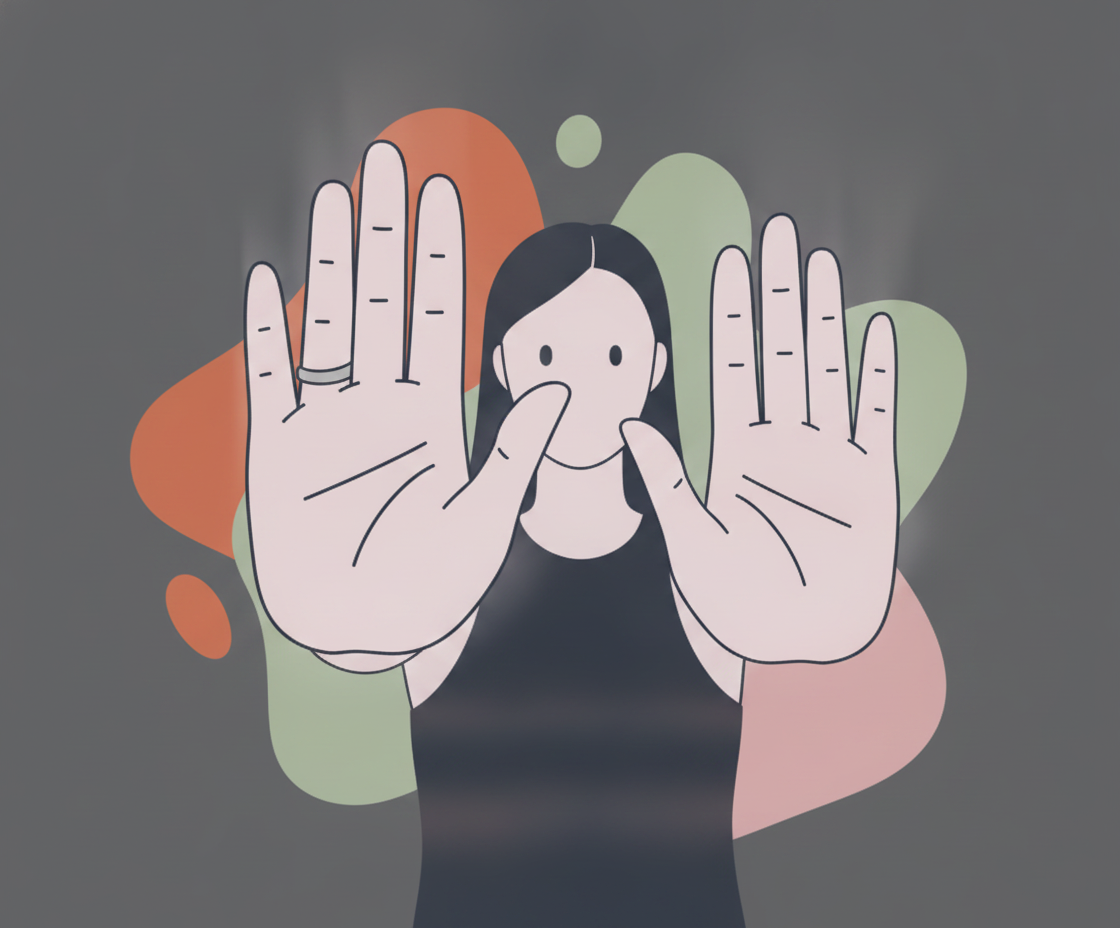 Illustration einer meditativen Person mit Mudra-Handhaltung, umgeben von leuchtendem Licht und Ruhe