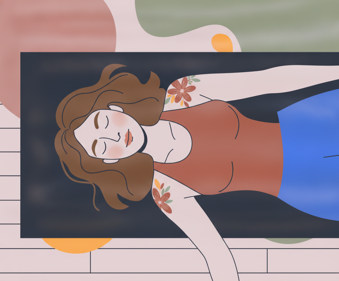 Illustration of a person in Yoga Nidra, lying on the back with legs up the wall