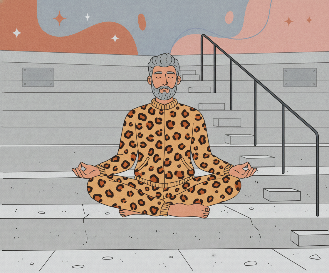 Illustration eines Mannes mit geschlossenen Augen in Sambhavi Mudra, innerer Blick nach oben
